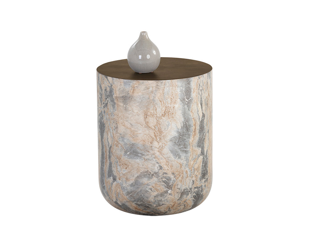 Diaz End Table - Marble Look - Antique Brass