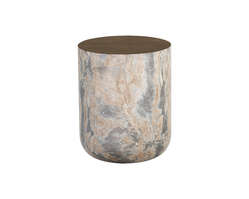 Diaz End Table - Marble Look - Antique Brass