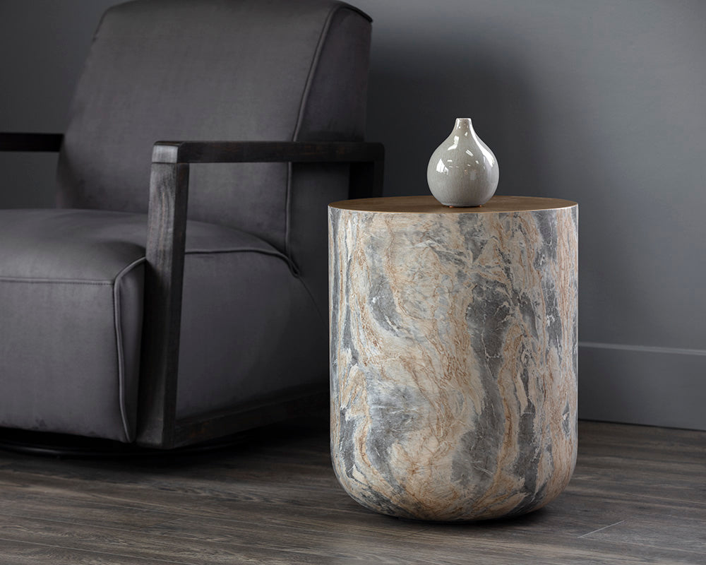 Diaz End Table - Marble Look - Antique Brass