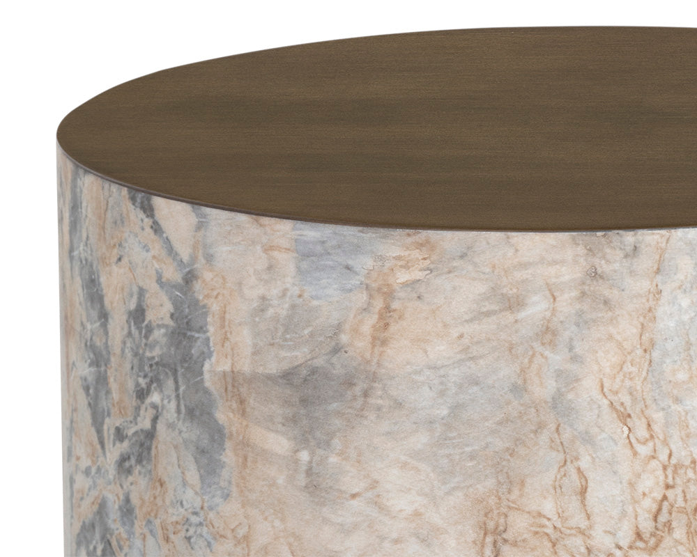 Diaz End Table - Marble Look - Antique Brass