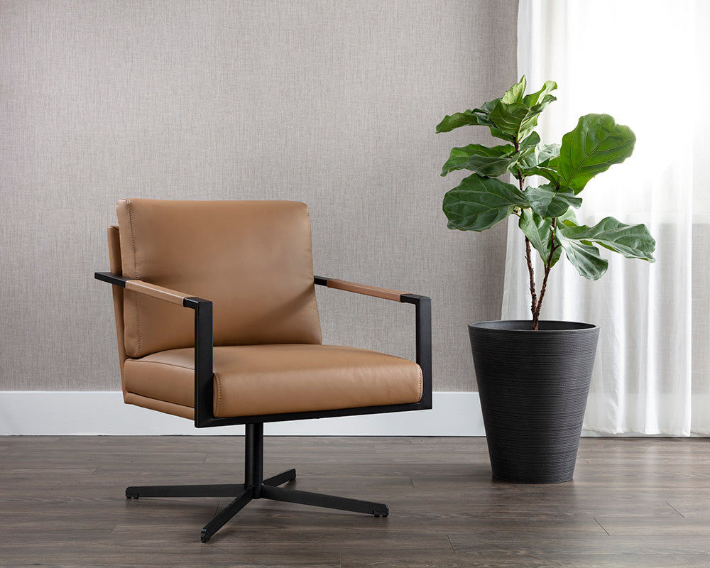 Randy Swivel Lounge Chair - Linea Wood Leather