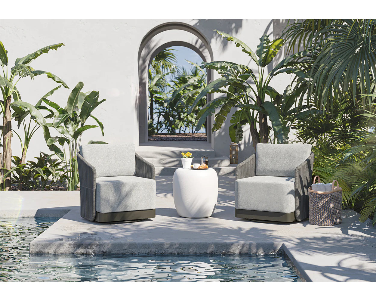 Allariz Swivel Armchair - Warm Grey - Gracebay Light Grey (Patio/Outdoor)