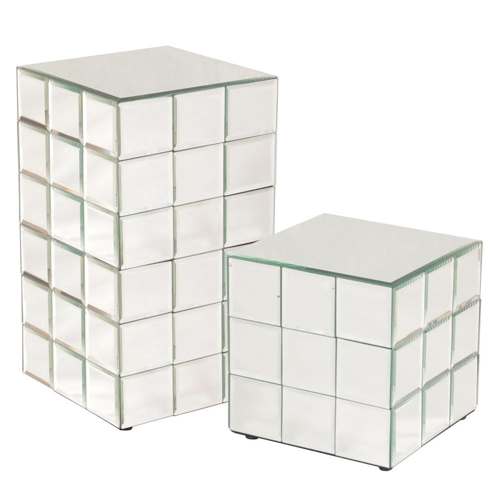 Short Mirrored Puzzle Cube Pedestal