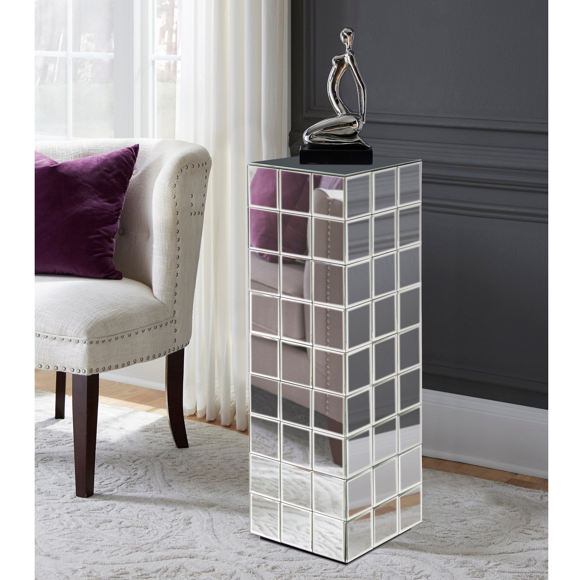 Tall Mirrored Puzzle Cube Pedestal