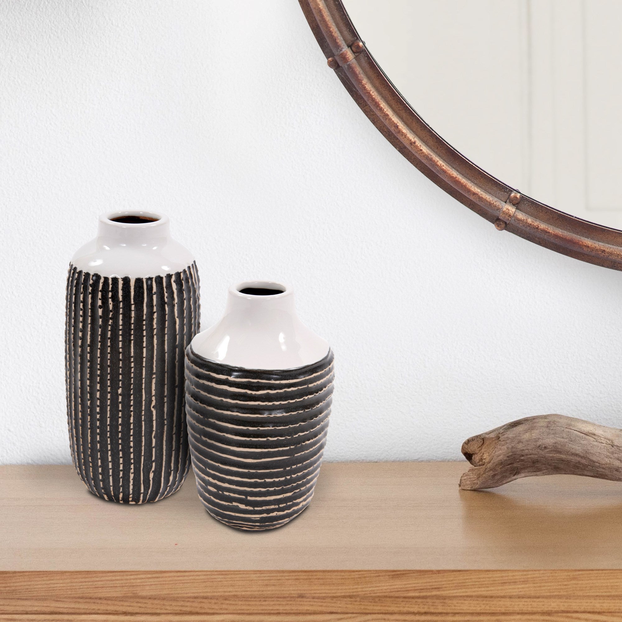 Terra Striped Stoneware Vase, Medium