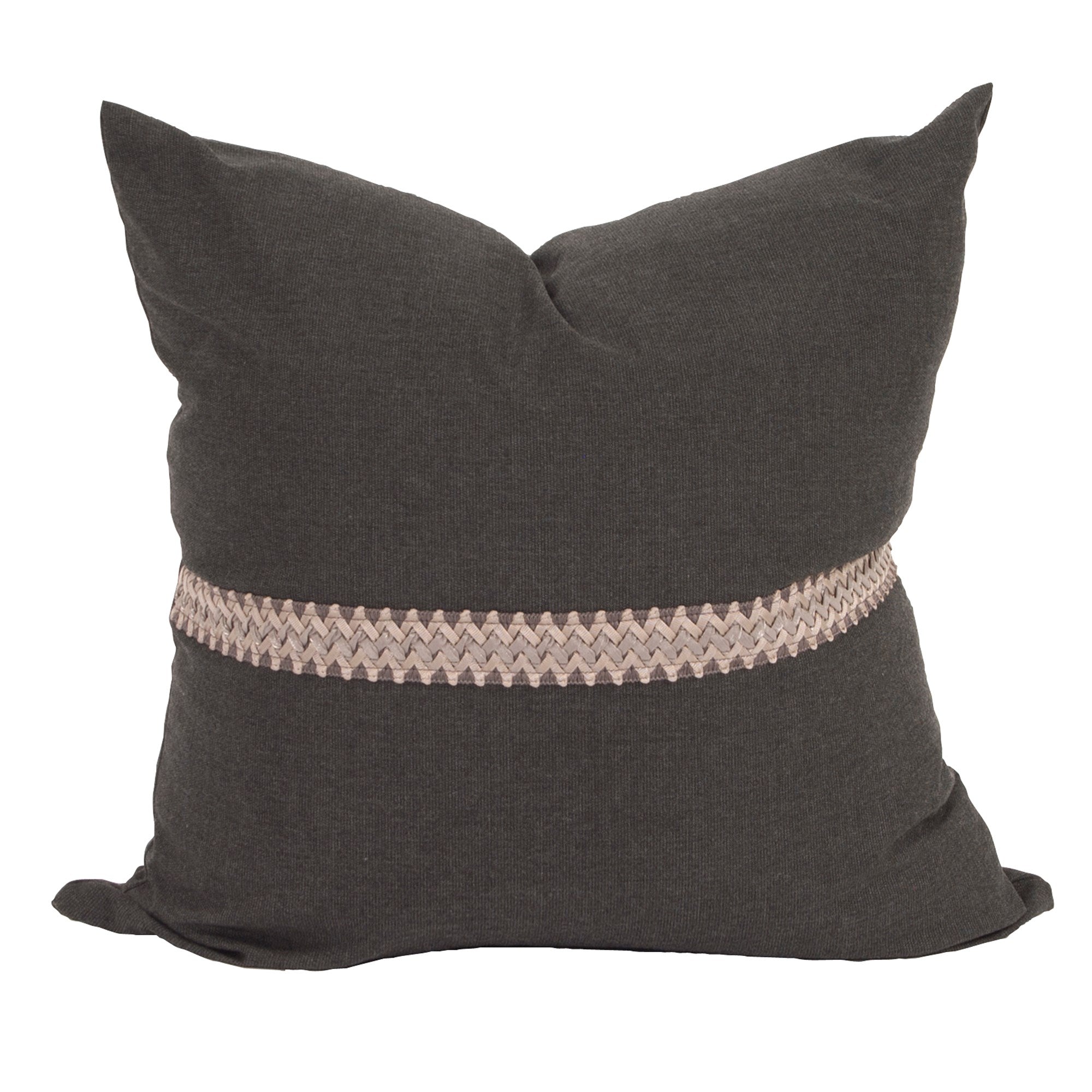 Seascape Charcoal with Deco Trim Down Pillow- 24" x 24"