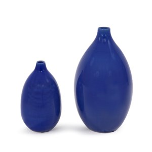 Cobalt Blue Glaze Ceramic Vases - Set of 2