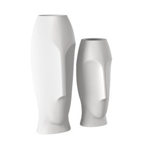 Abstract Faces Matte White Ceramic Vases (Set of 2)