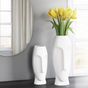 Abstract Faces Matte White Ceramic Vases (Set of 2)