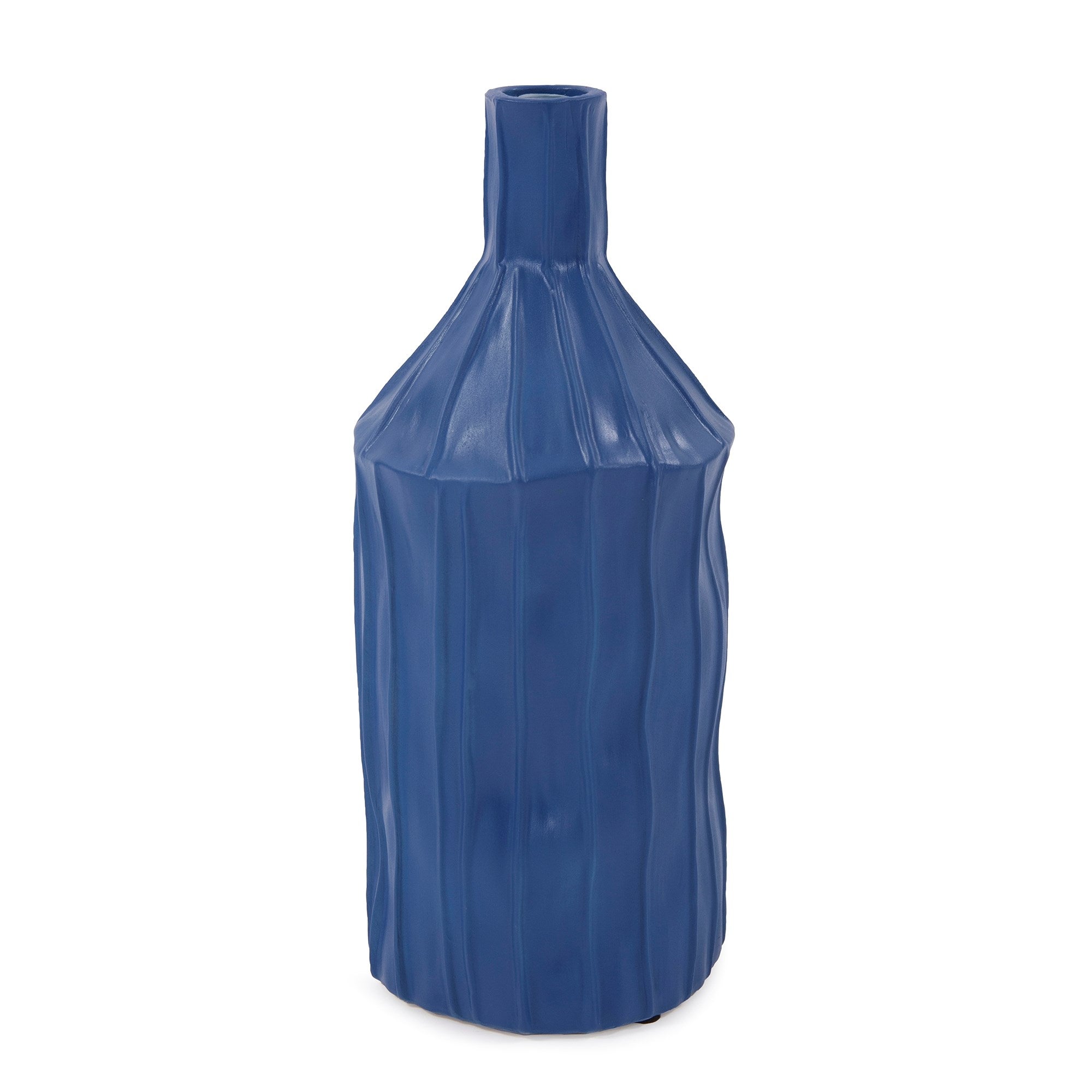 Royal Blue Ribbed Ceramic Bottle