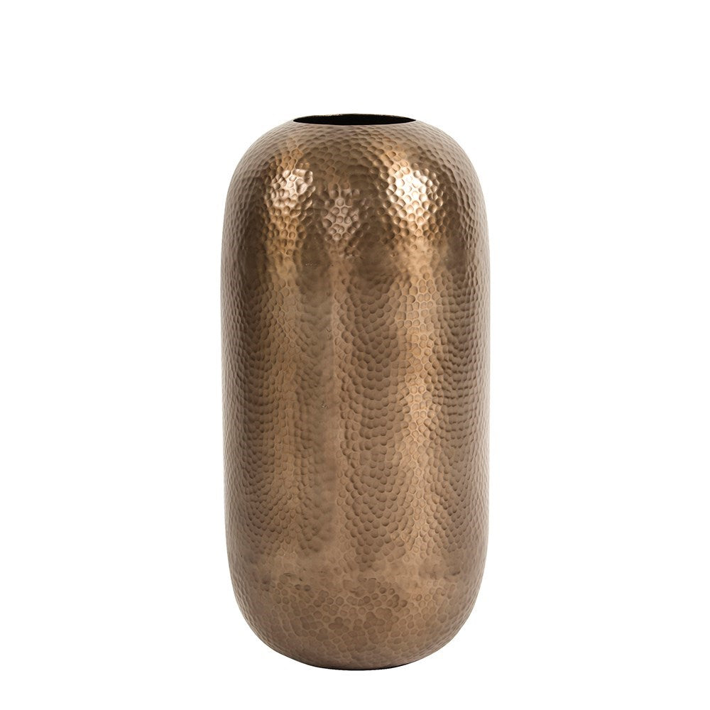 Oversized Metal Cylinder Vase with Hammered Deep Bronze Finish, Small