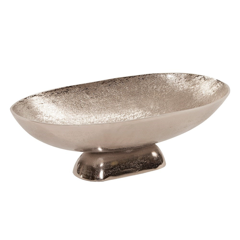 Textured Footed Large Bright Silver Bowl