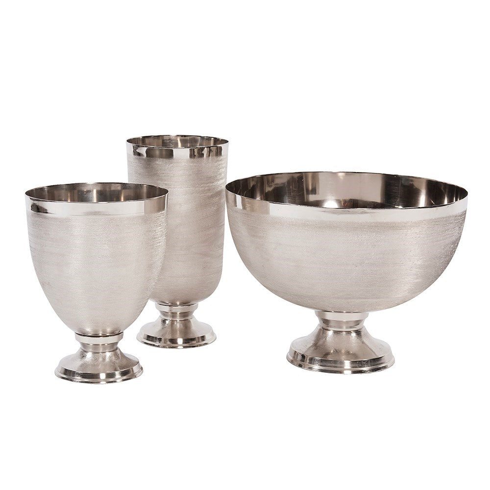Textured Silver Metal Goblet Vase, Large