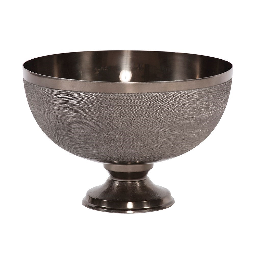 Textured Smoke Black Metal Footed Bowl, Small