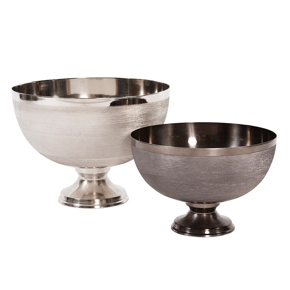 Textured Silver Metal Footed Bowl, Large