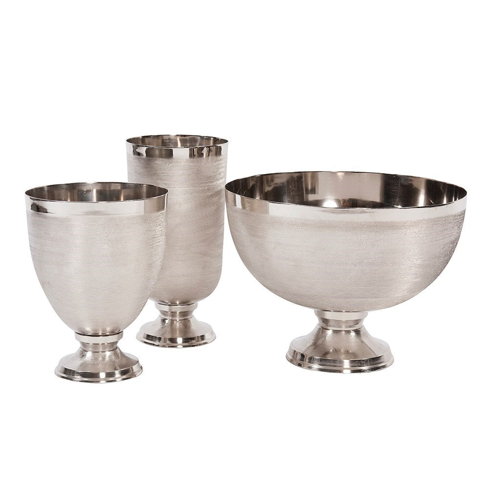 Textured Silver Metal Footed Bowl, Large