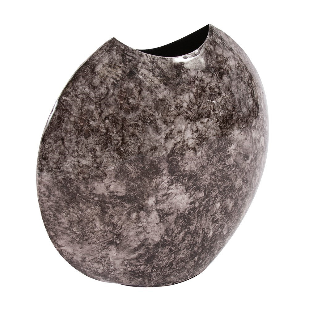 Round Black Marbled Iron Disc Vase, Small