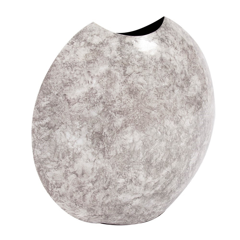 Round Gray Marbled Iron Disc Vase, Large