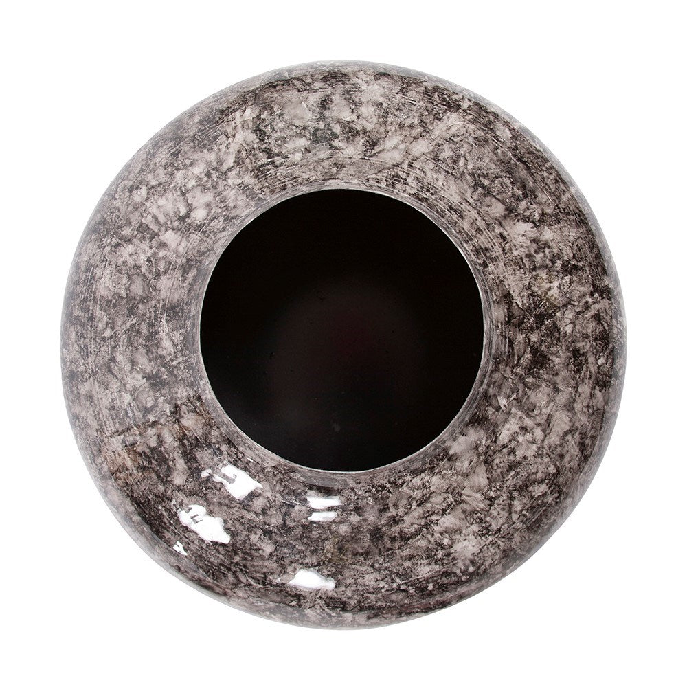 Round Black Marbled Iron Pod Vase, Large