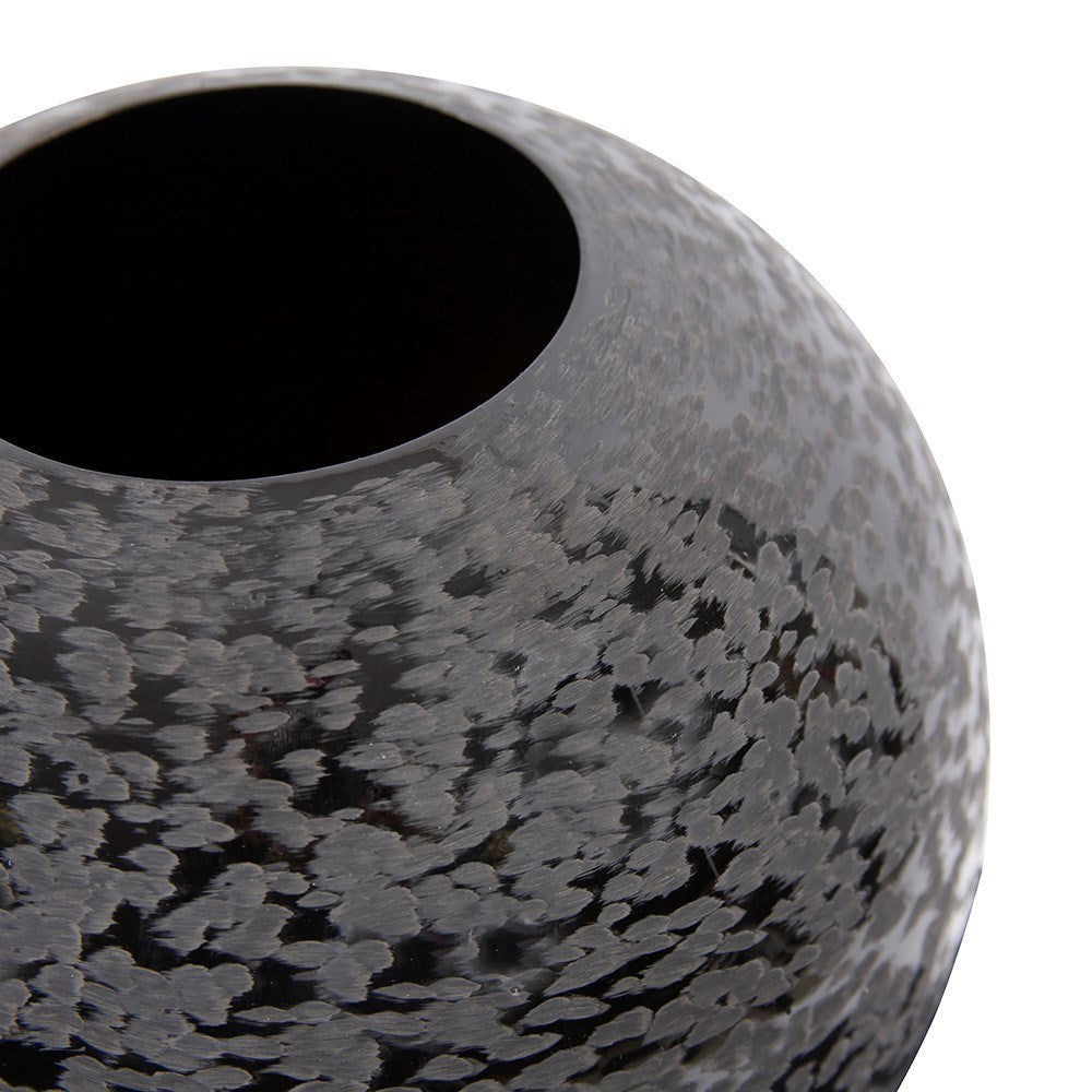 Chiseled Texture Black Iron Globe Vase, Small