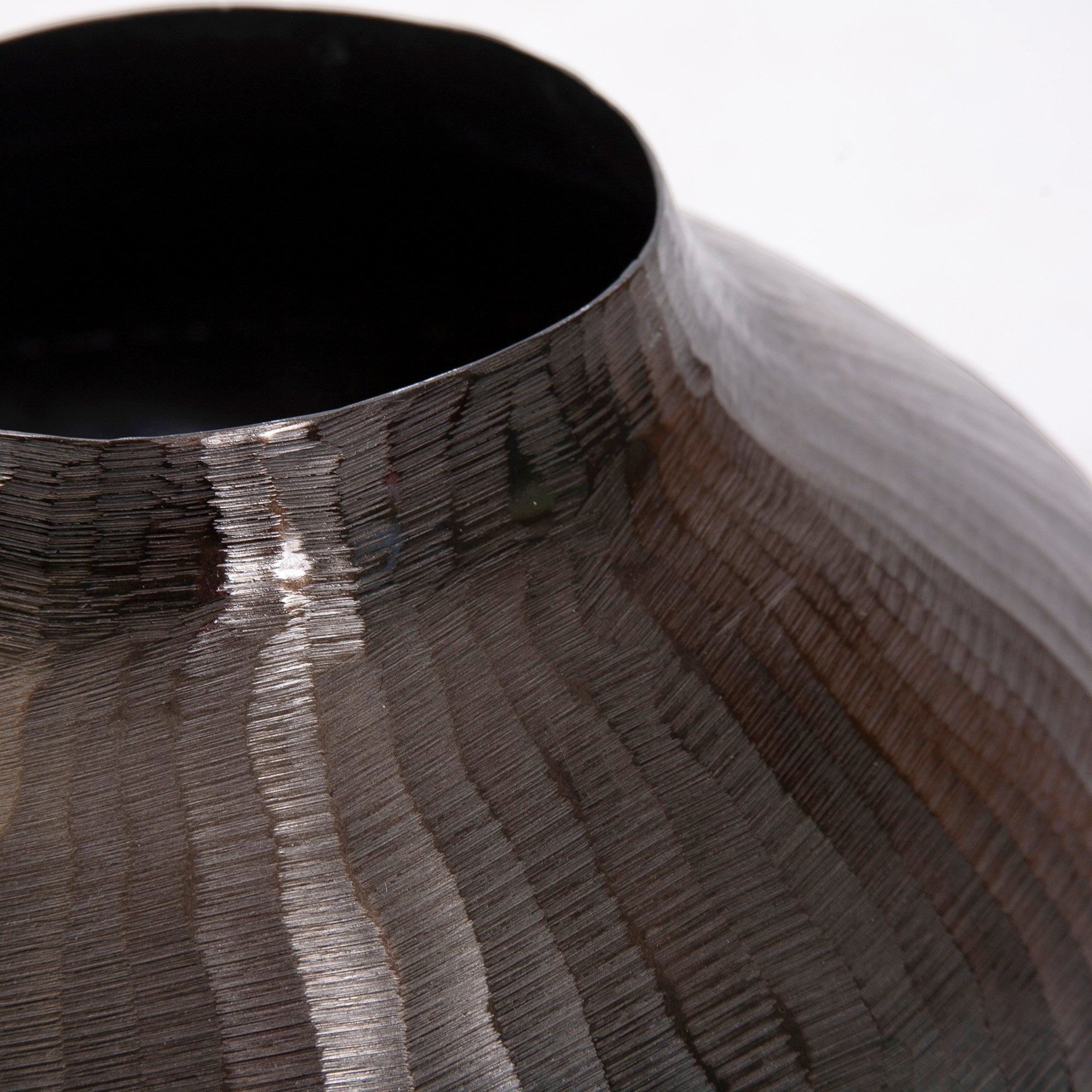 Carbon Gray Round Chiseled Aluminum Vase
