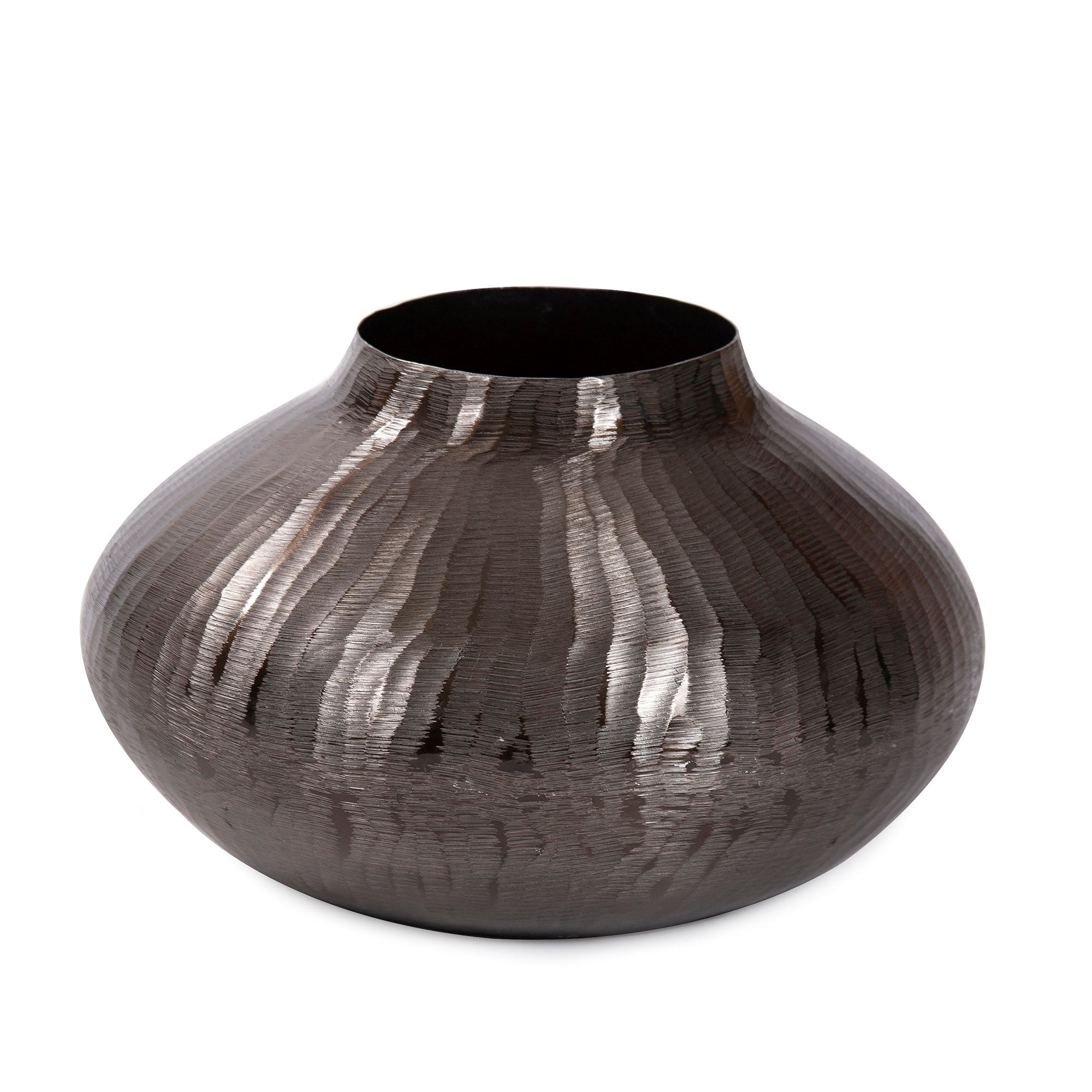 Carbon Gray Round Chiseled Aluminum Vase