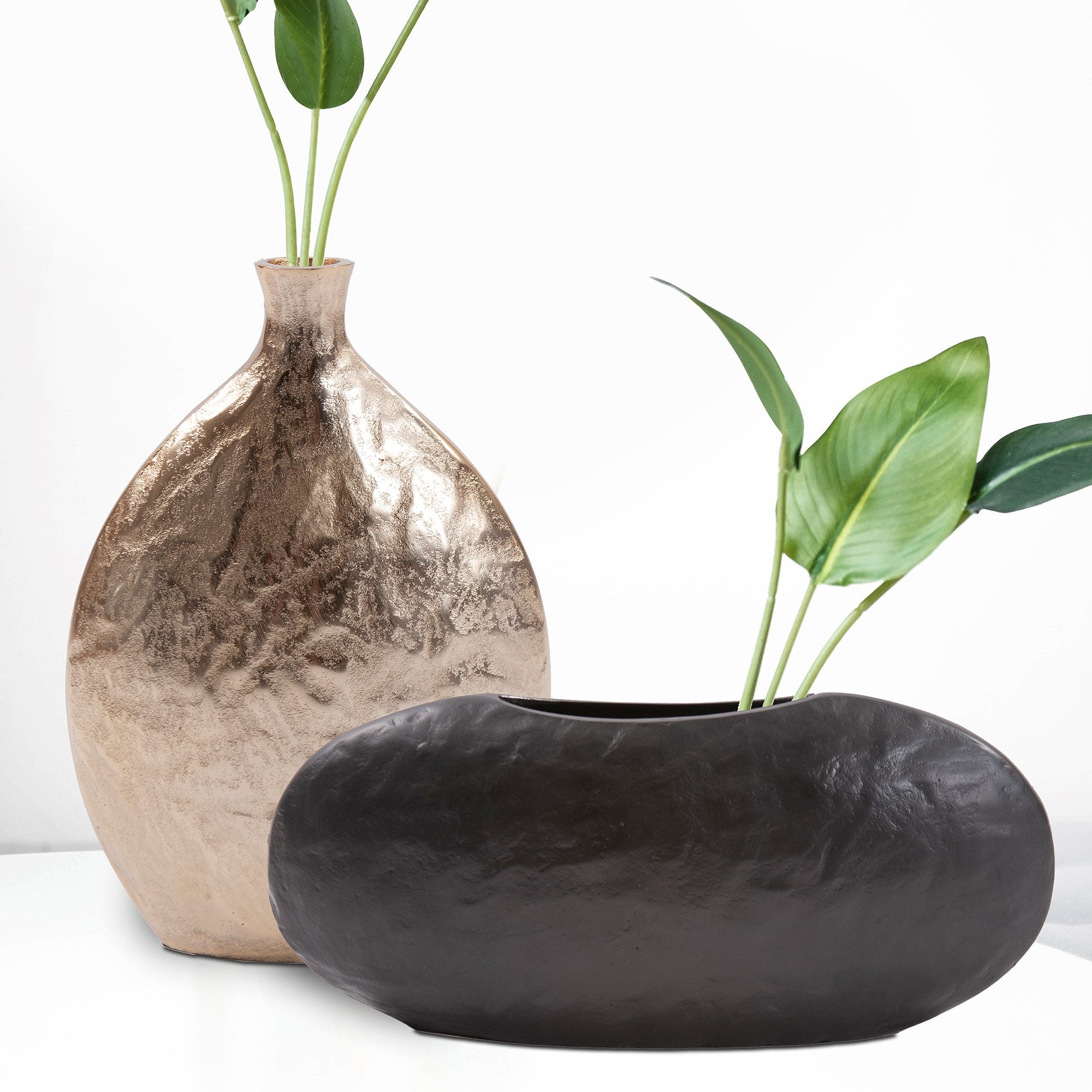 Hammered Organic Ebony Aluminum Canoe Vase, Large
