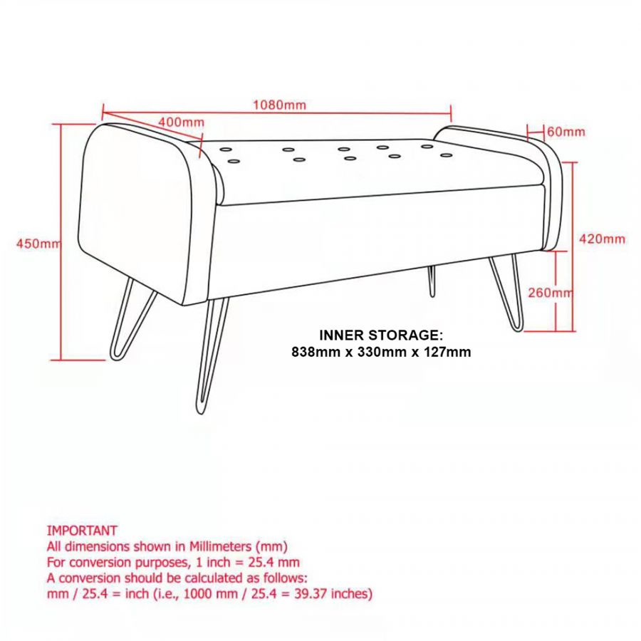 Sabel Black Storage Ottoman/Bench