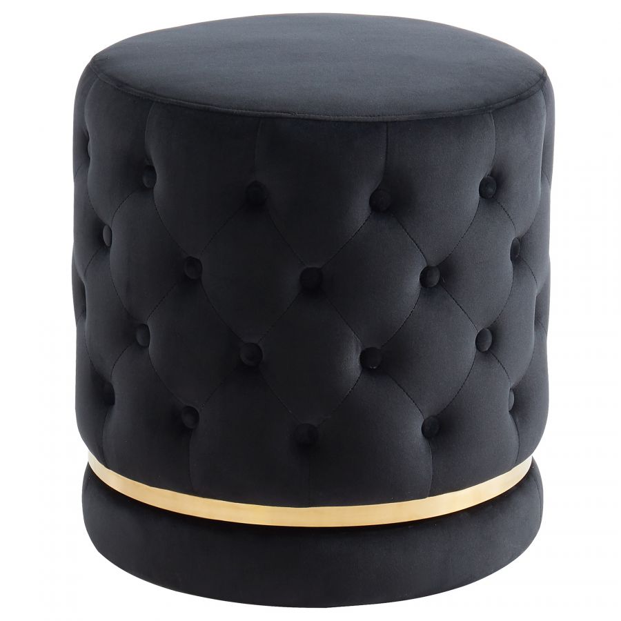 Delilah Black - Gold Round Swivel Ottoman