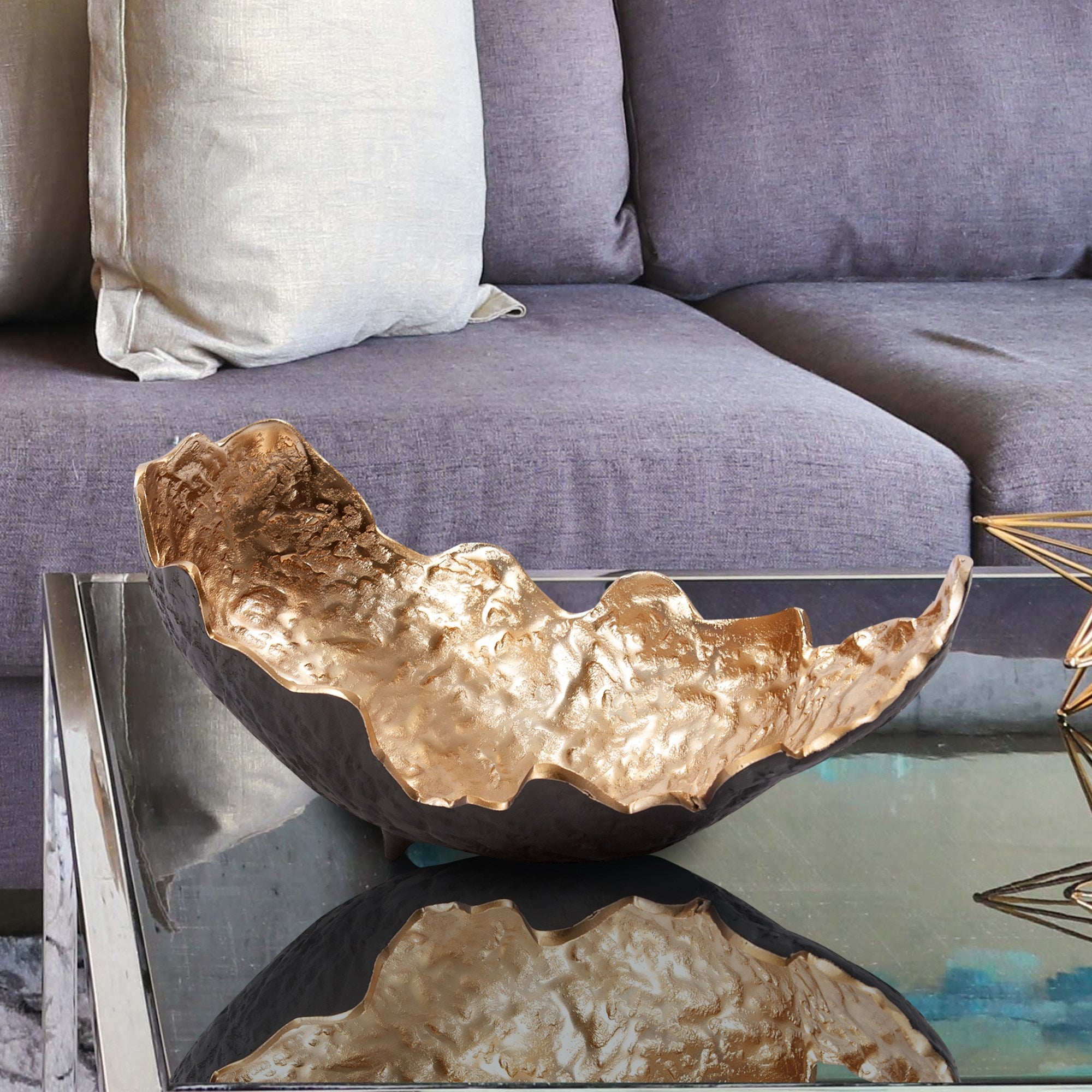 Cracked Edge Ebony Tray with Gold Interior, Large