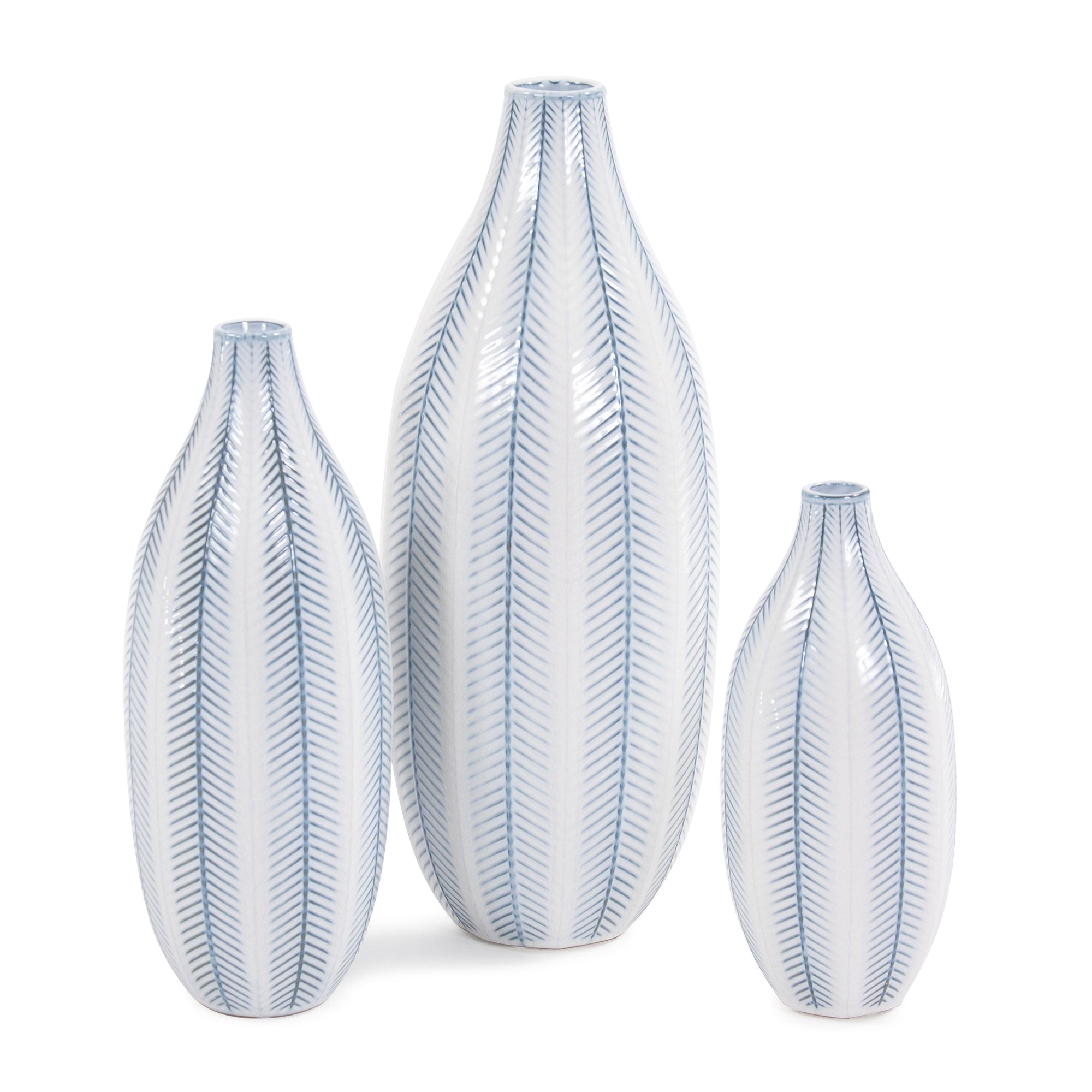 Blue and White Chevron Ceramic Vase Set