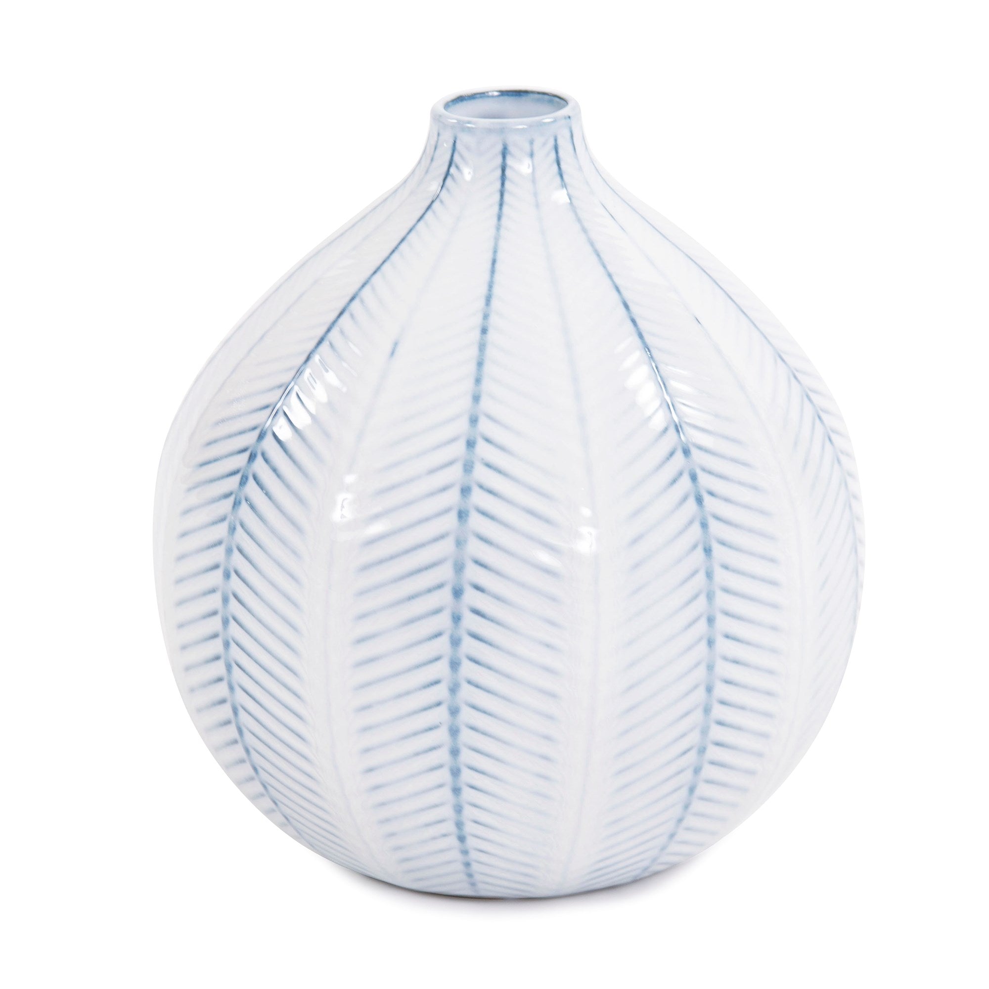 Blue and White Chevron Ceramic Globe Vase Small