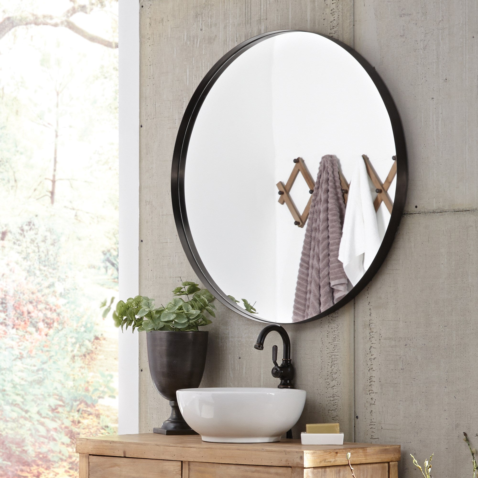 Steele Black Round Mirror