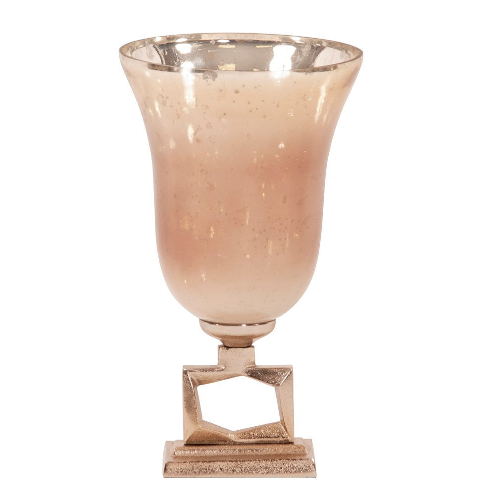 Antiqued Apricot Glass Footed Vase on Champagne Gold Metal Base, Small