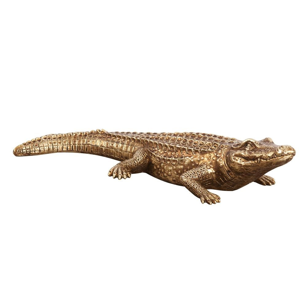 Antiqued Gold Crocodile Sculpture