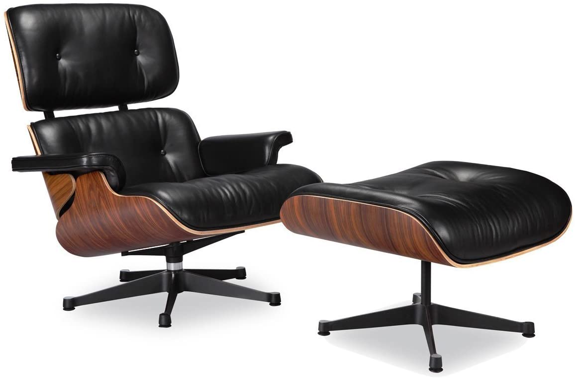 Eames-Inspired Rosewood Genuine Leather Lounge Chair + Ottoman