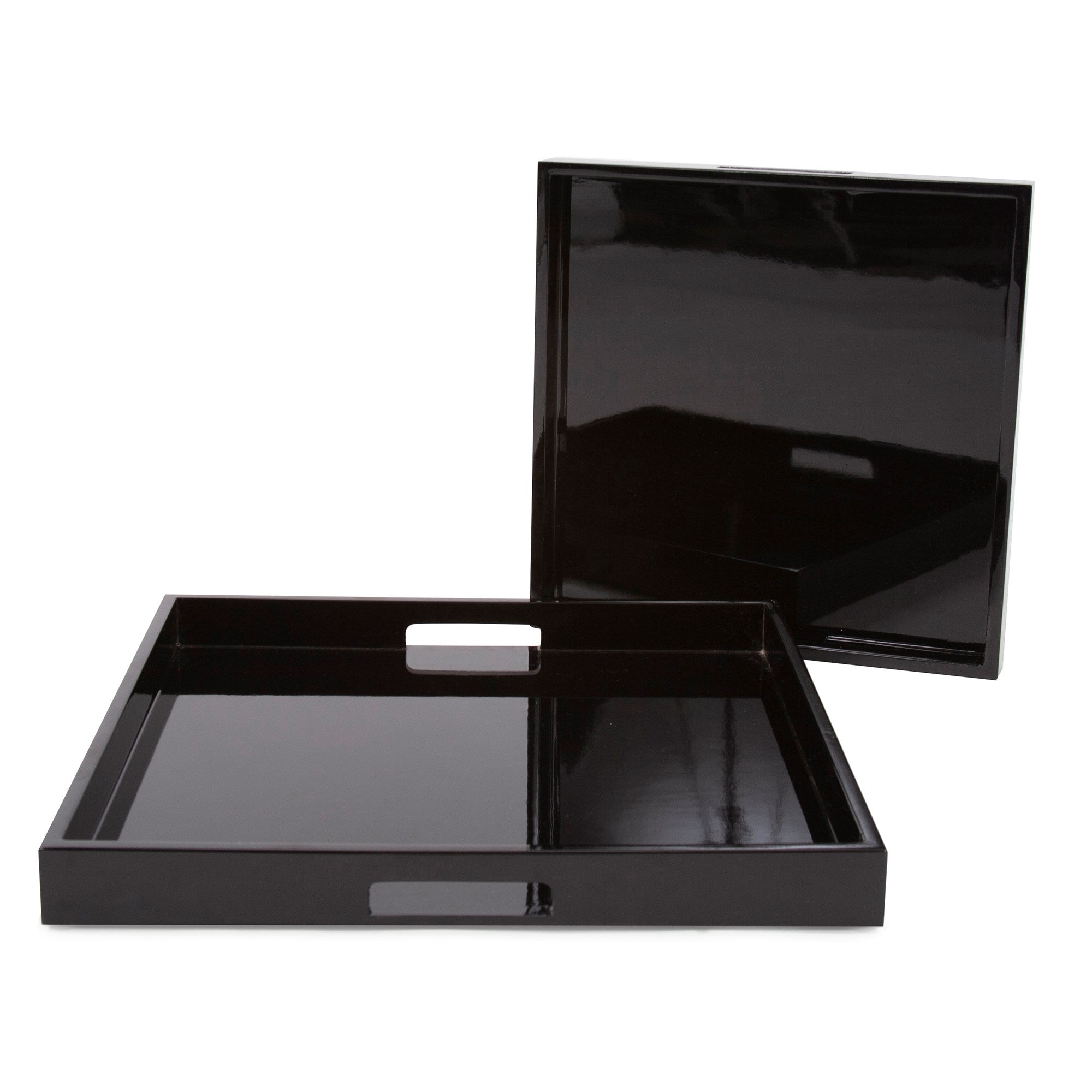 Black Lacquer Square Wood Tray Set