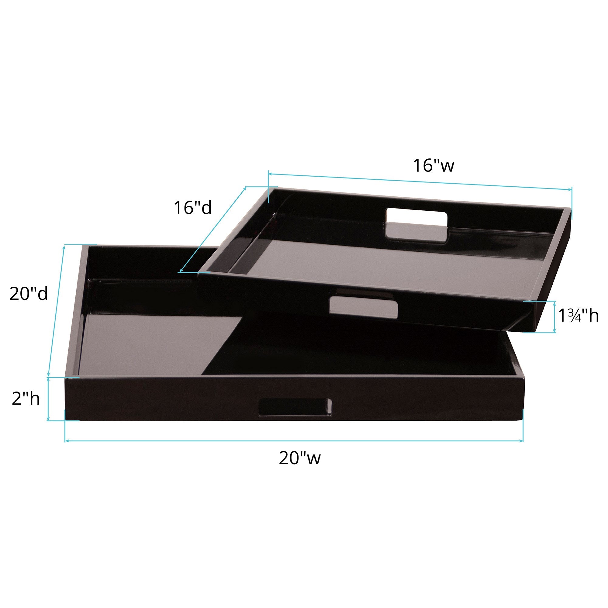 Black Lacquer Square Wood Tray Set