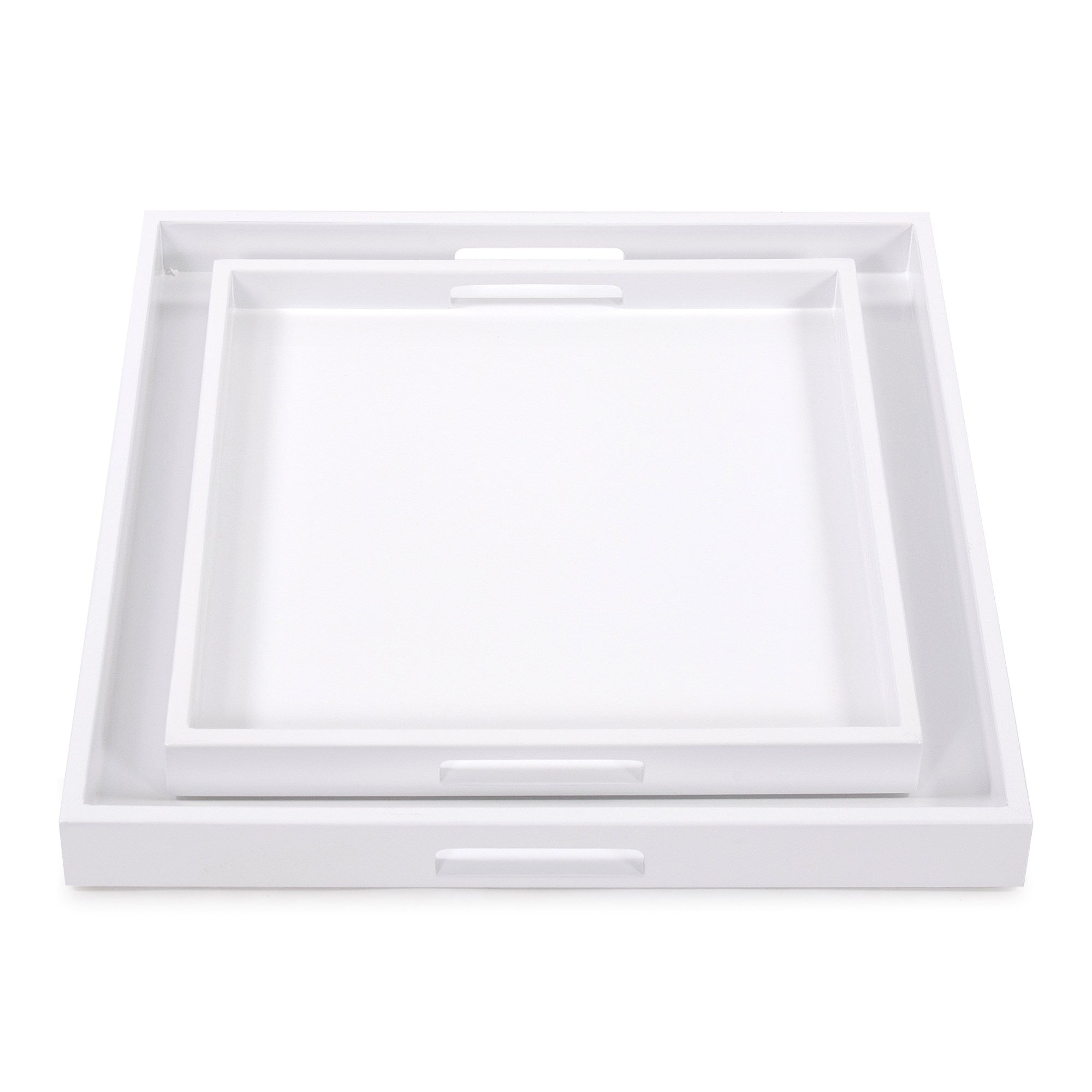 White Lacquer Square Wood Tray Set