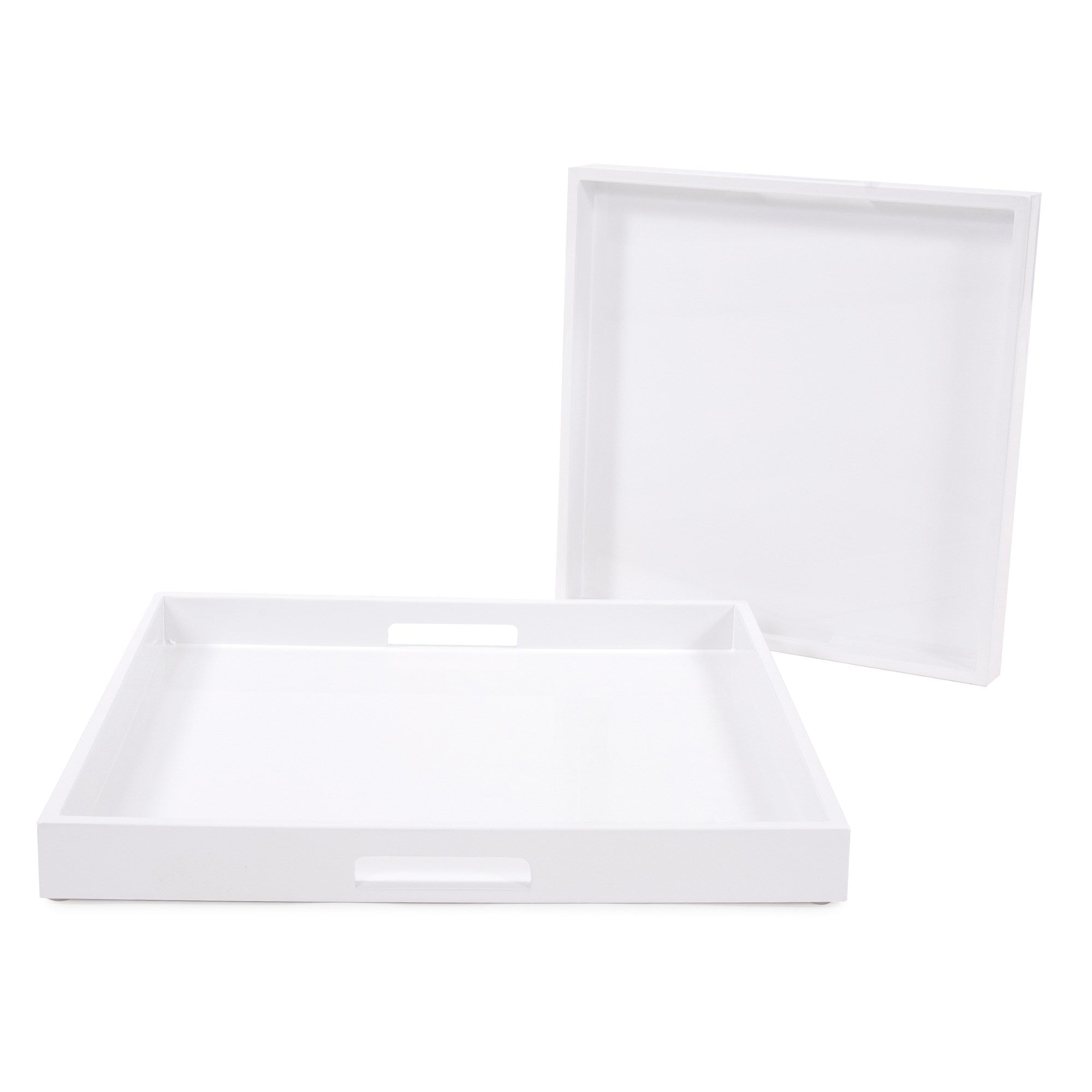 White Lacquer Square Wood Tray Set