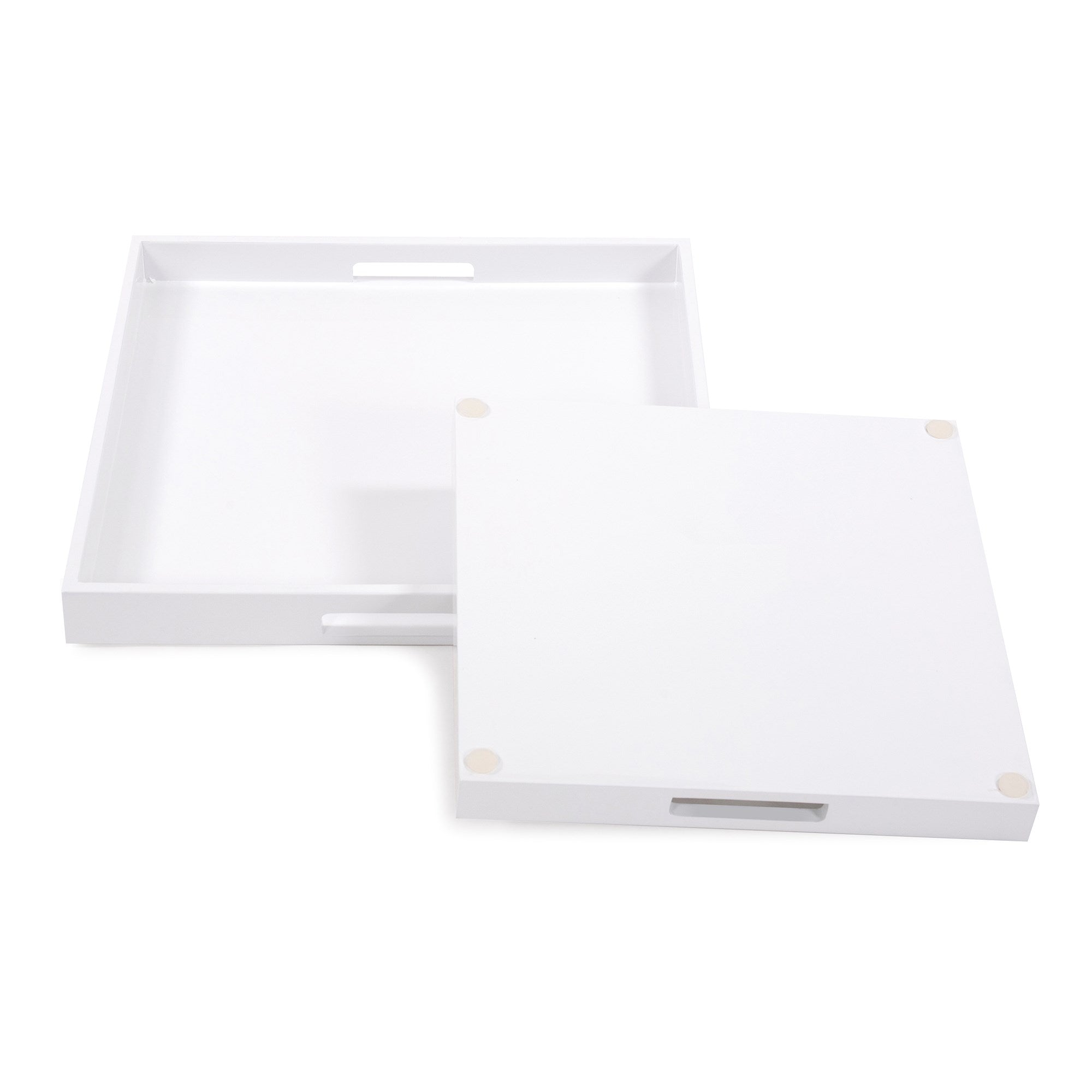 White Lacquer Square Wood Tray Set