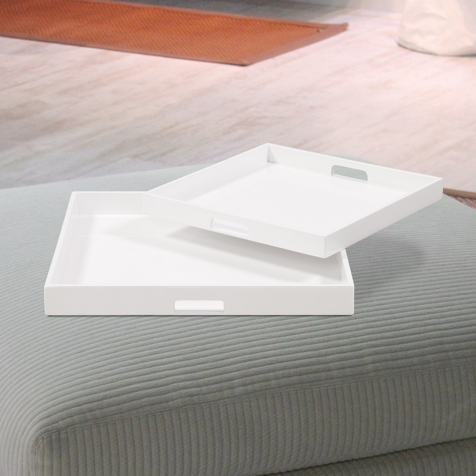 White Lacquer Square Wood Tray Set