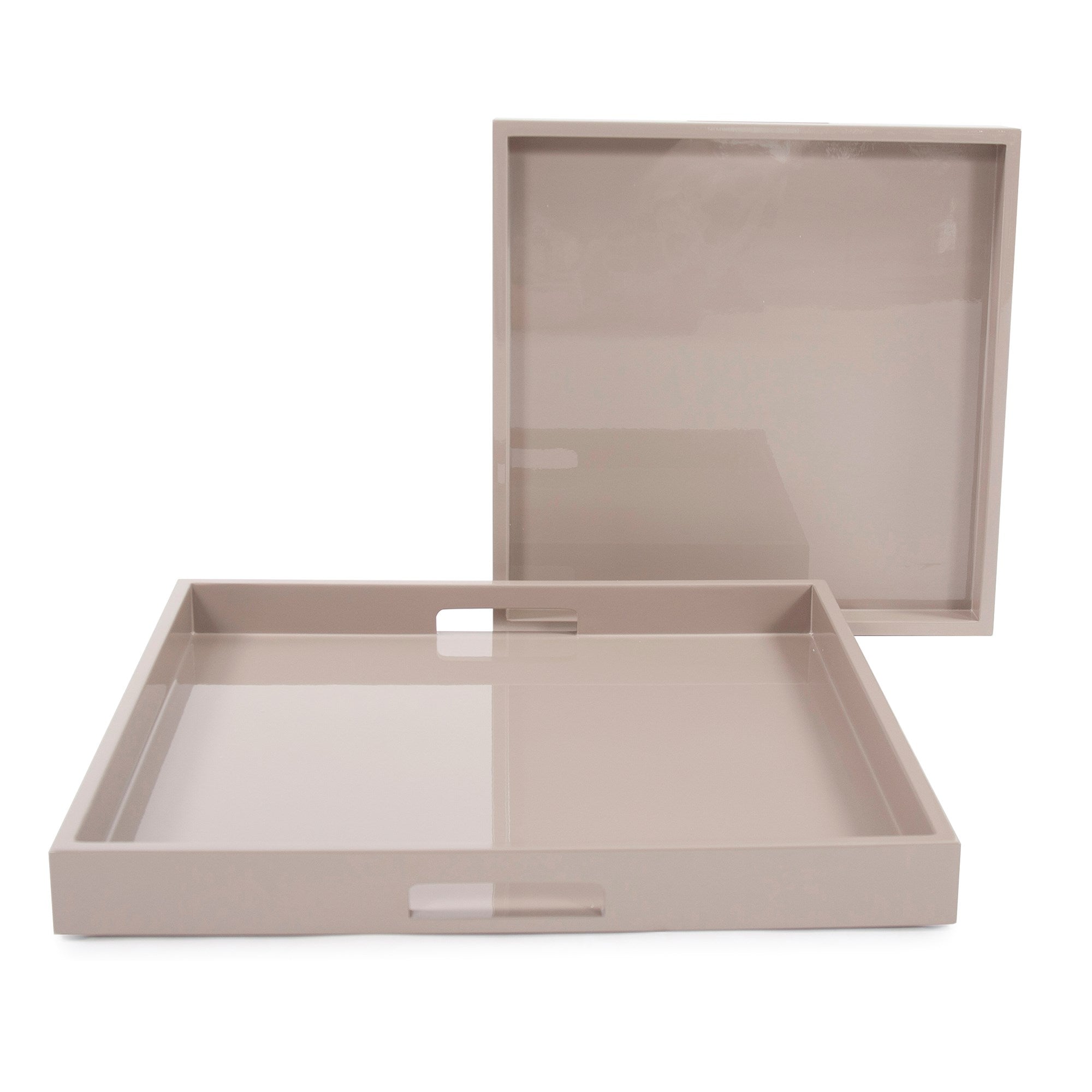 Taupe Lacquer Square Wood Tray Set