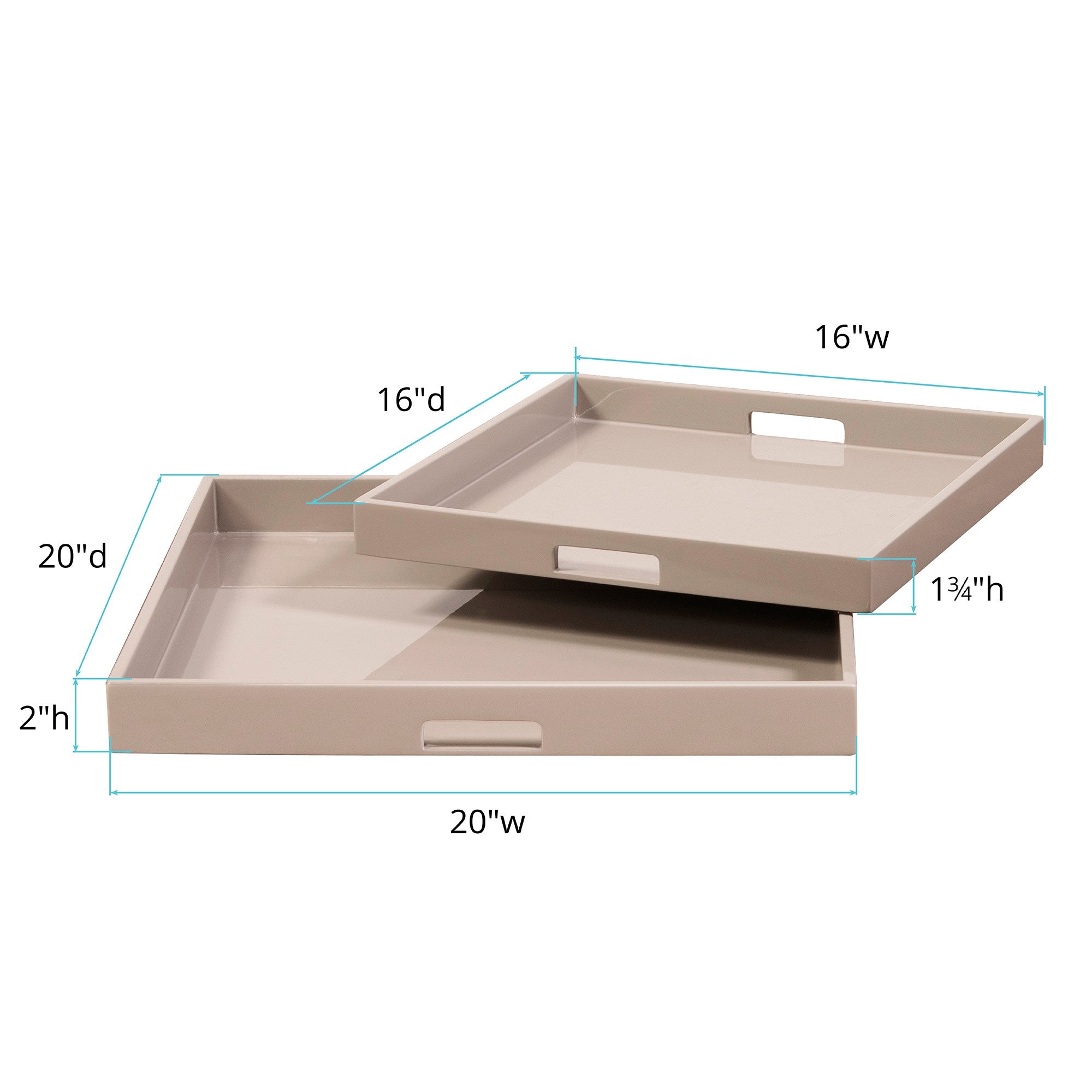Taupe Lacquer Square Wood Tray Set