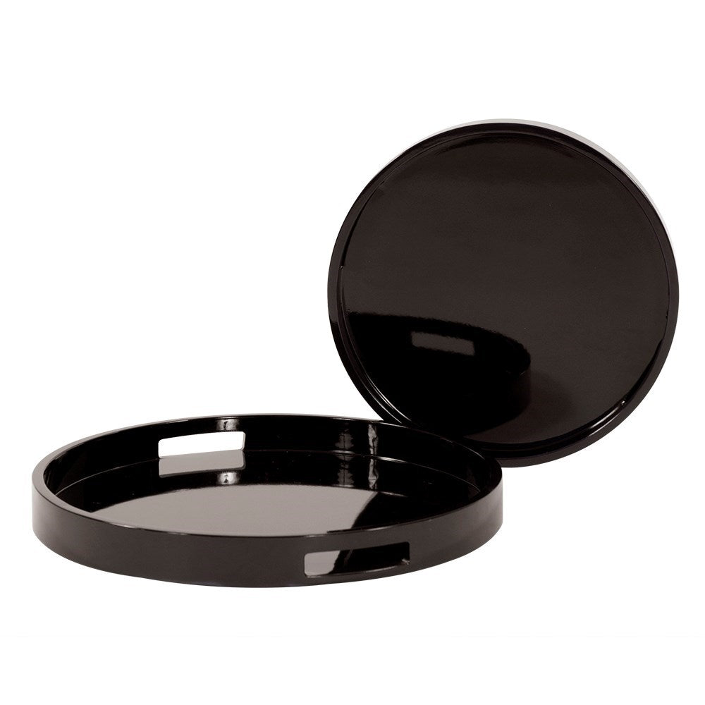 Black Lacquer Round Wood Tray Set