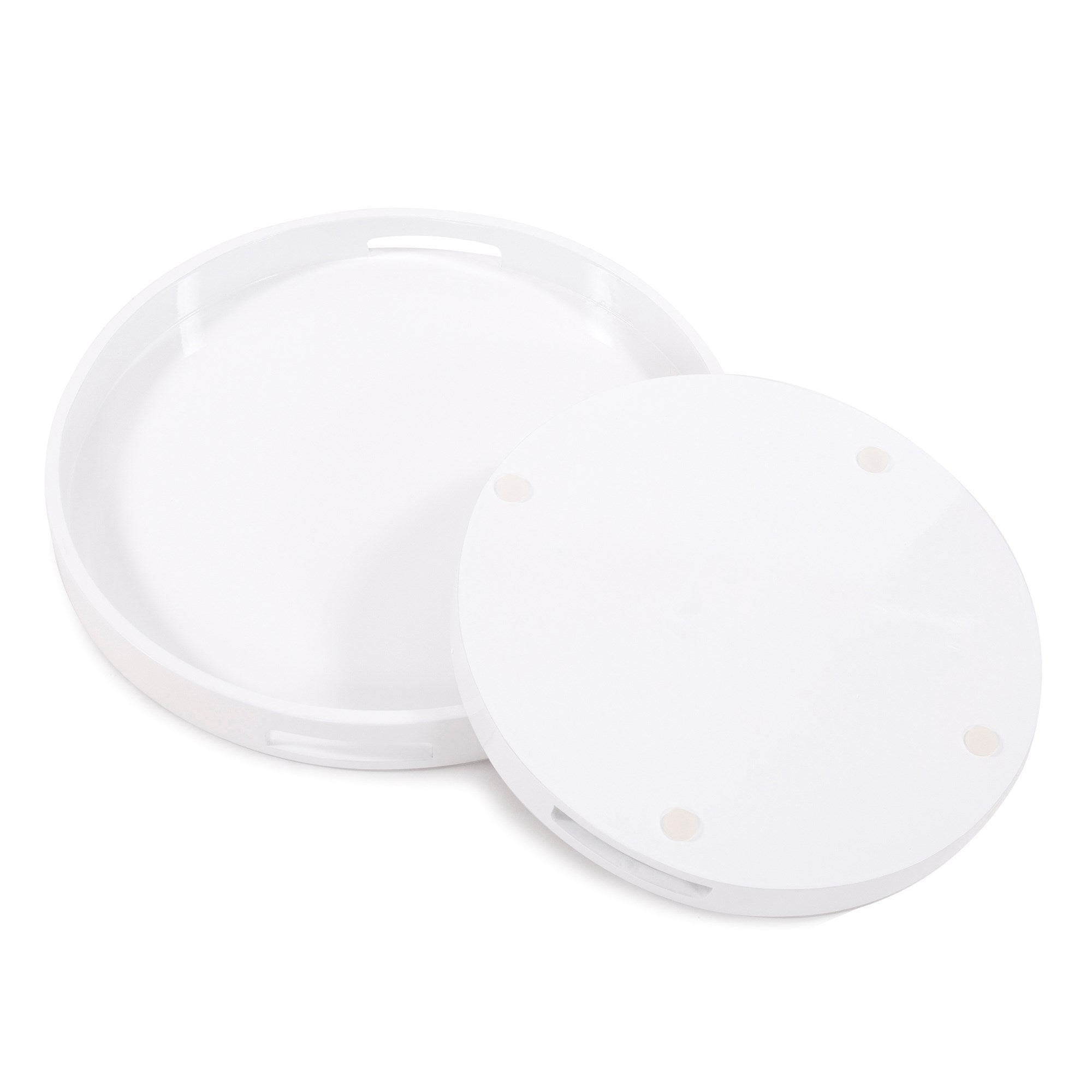 White Lacquer Round Wood Tray Set
