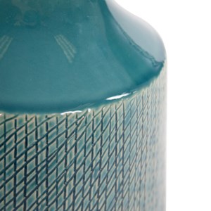 Cross Hatched Sea Blue Ceramic Round Vase