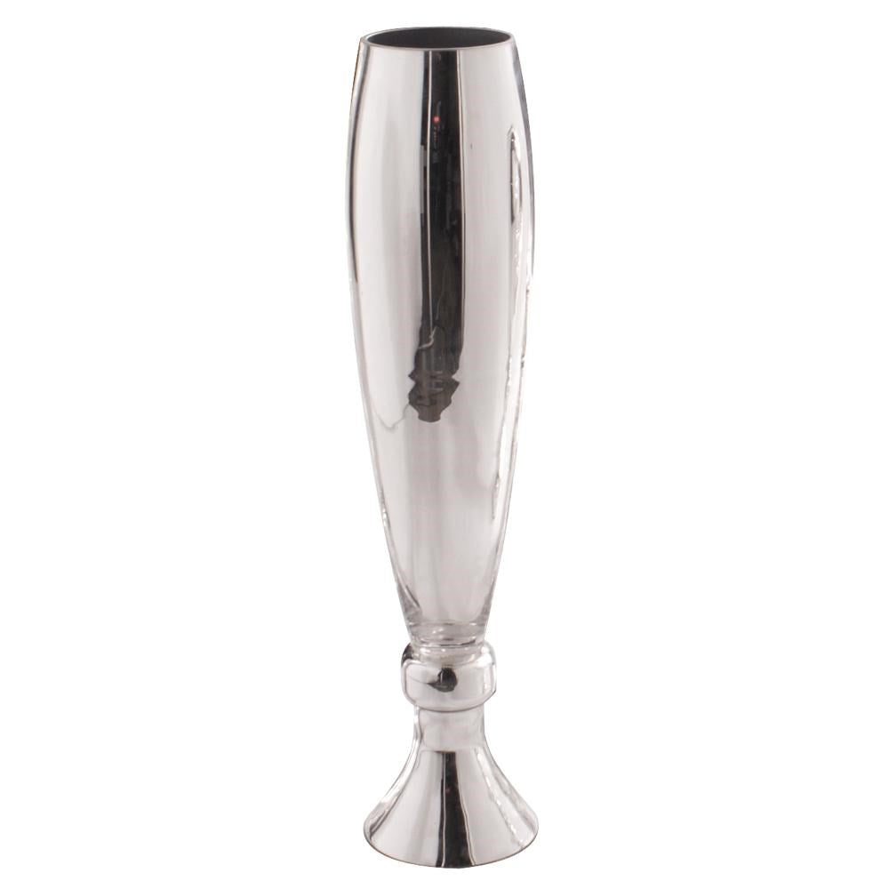 Fluted Hand-Blown Silver Glass Vase Large