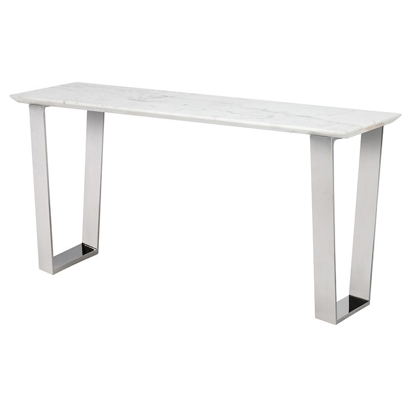 Catrine White Marble - Polished Stainless Steel Console Table