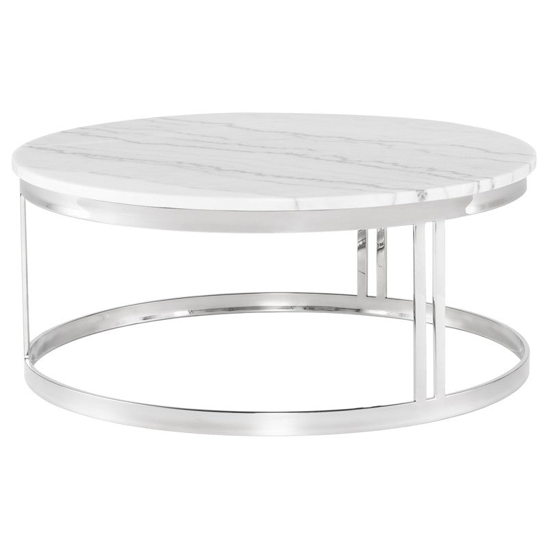 Nicola White Marble - Polished Stainless Steel Coffee Table
